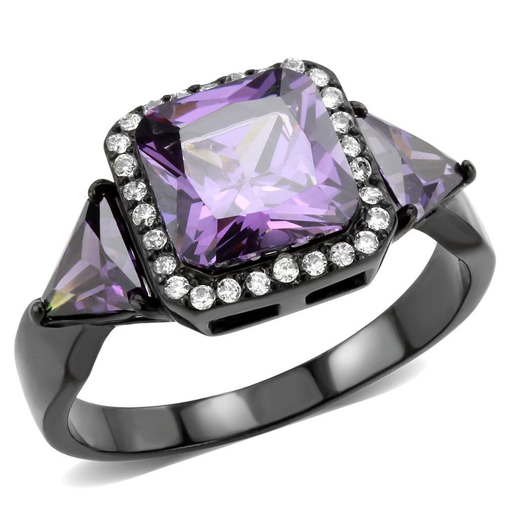 Black Rings for Women 316L Stainless Steel DA346 - AAA Grade Cubic Zirconia in Amethyst