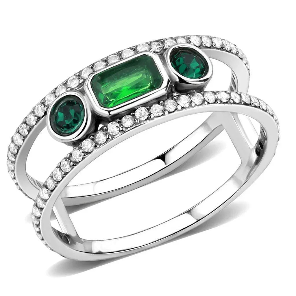 Silver Rings for Women 316L Stainless Steel DA348 - Glass in Synthetic Emerald - Jewelry Store by Erik Rayo