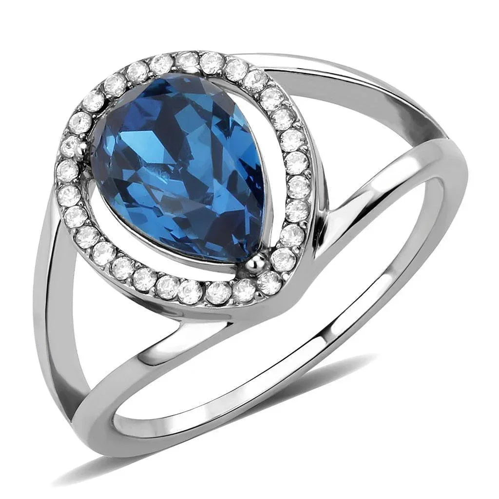 Silver Rings for Women 316L Stainless Steel DA349 - Ring with Top Grade Crystal in Montana - Jewelry Store by Erik Rayo