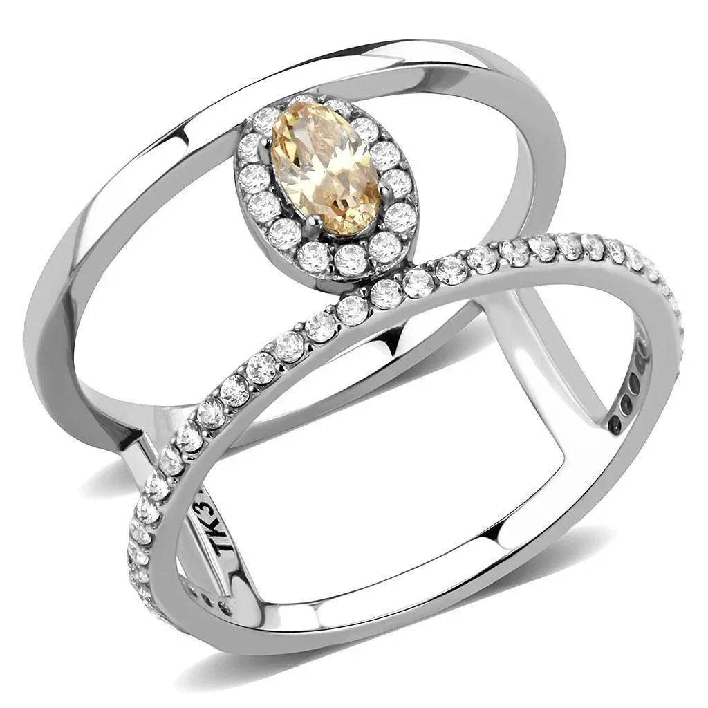Silver Rings for Women 316L Stainless Steel DA352 - AAA Grade Cubic Zirconia in Champagne - Jewelry Store by Erik Rayo