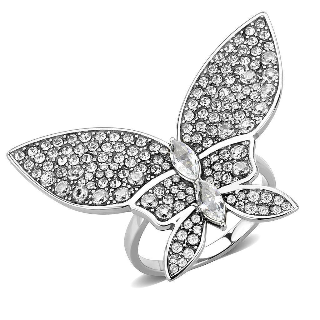 Silver Rings for Women 316L Stainless Steel DA365 - AAA Grade Cubic Zirconia in Clear - Jewelry Store by Erik Rayo