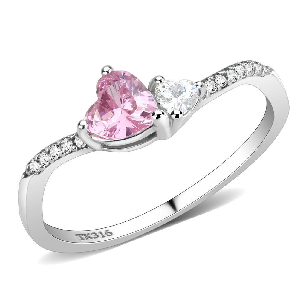 Silver Rings for Women 316L Stainless Steel DA384 - AAA Grade Cubic Zirconia in Rose