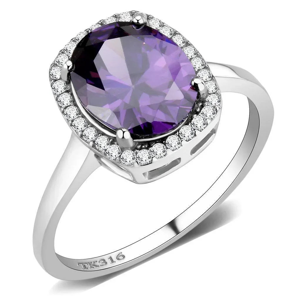 Silver Rings for Women 316L Stainless Steel DA385 - AAA Grade Cubic Zirconia in Amethyst - Jewelry Store by Erik Rayo