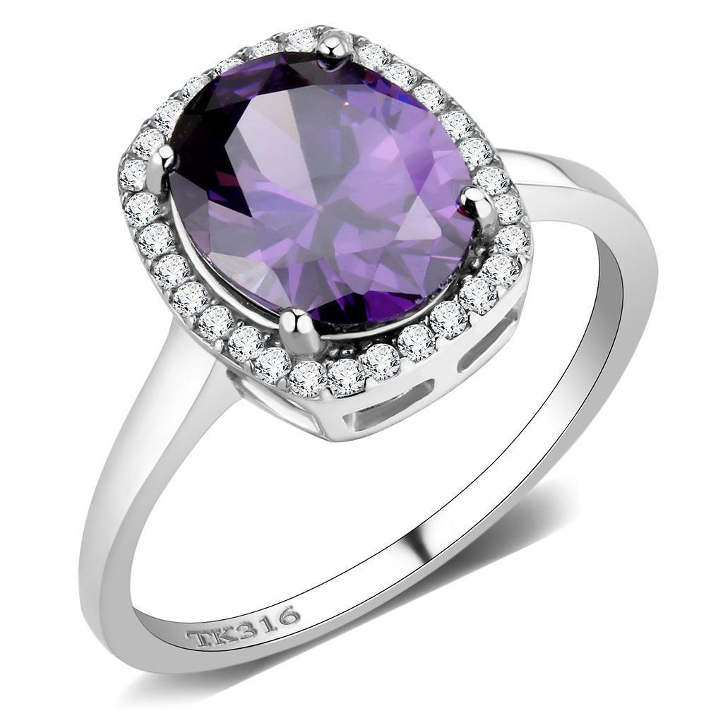 Silver Rings for Women 316L Stainless Steel DA385 - AAA Grade Cubic Zirconia in Amethyst