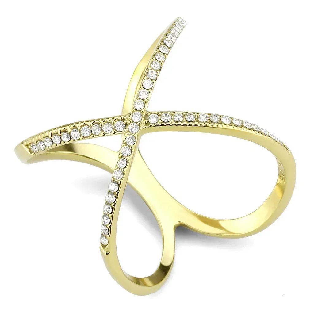 Gold Rings for Women 316L Stainless Steel DA387 - AAA Grade Cubic Zirconia in Clear - Jewelry Store by Erik Rayo