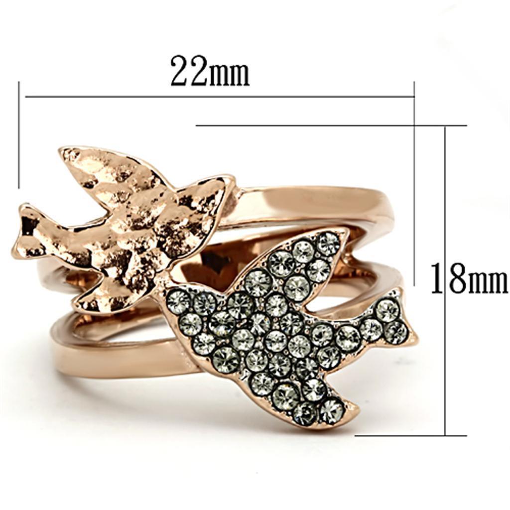 Rose Gold Birds Ring Anillo Para Mujer y Hombre 316L con Piedra Crystal Diamante Negro - Jewelry Store by Erik Rayo