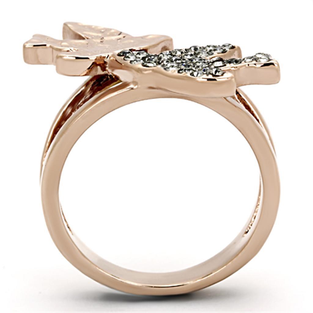 Rose Gold Birds Ring Anillo Para Mujer y Hombre 316L con Piedra Crystal Diamante Negro - Jewelry Store by Erik Rayo