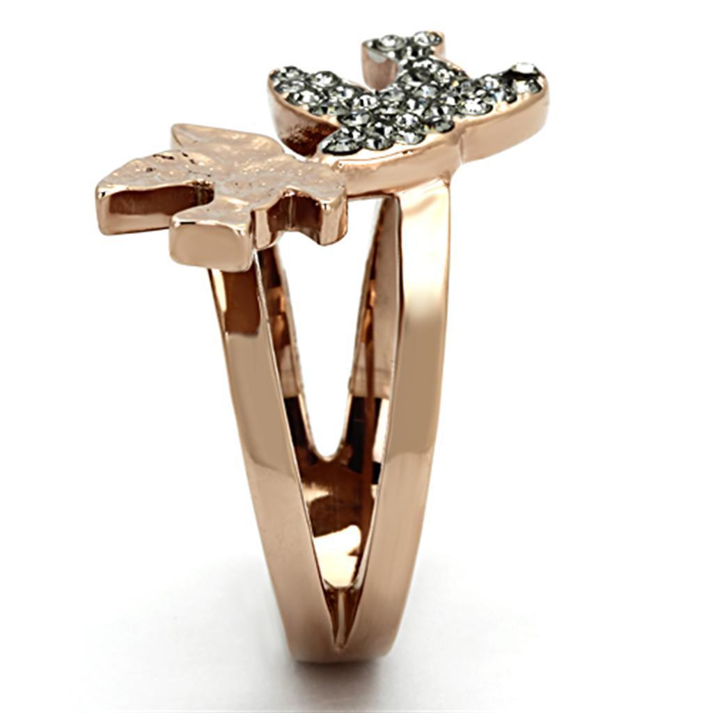 Rose Gold Birds Ring Anillo Para Mujer y Hombre 316L con Piedra Crystal Diamante Negro - Jewelry Store by Erik Rayo