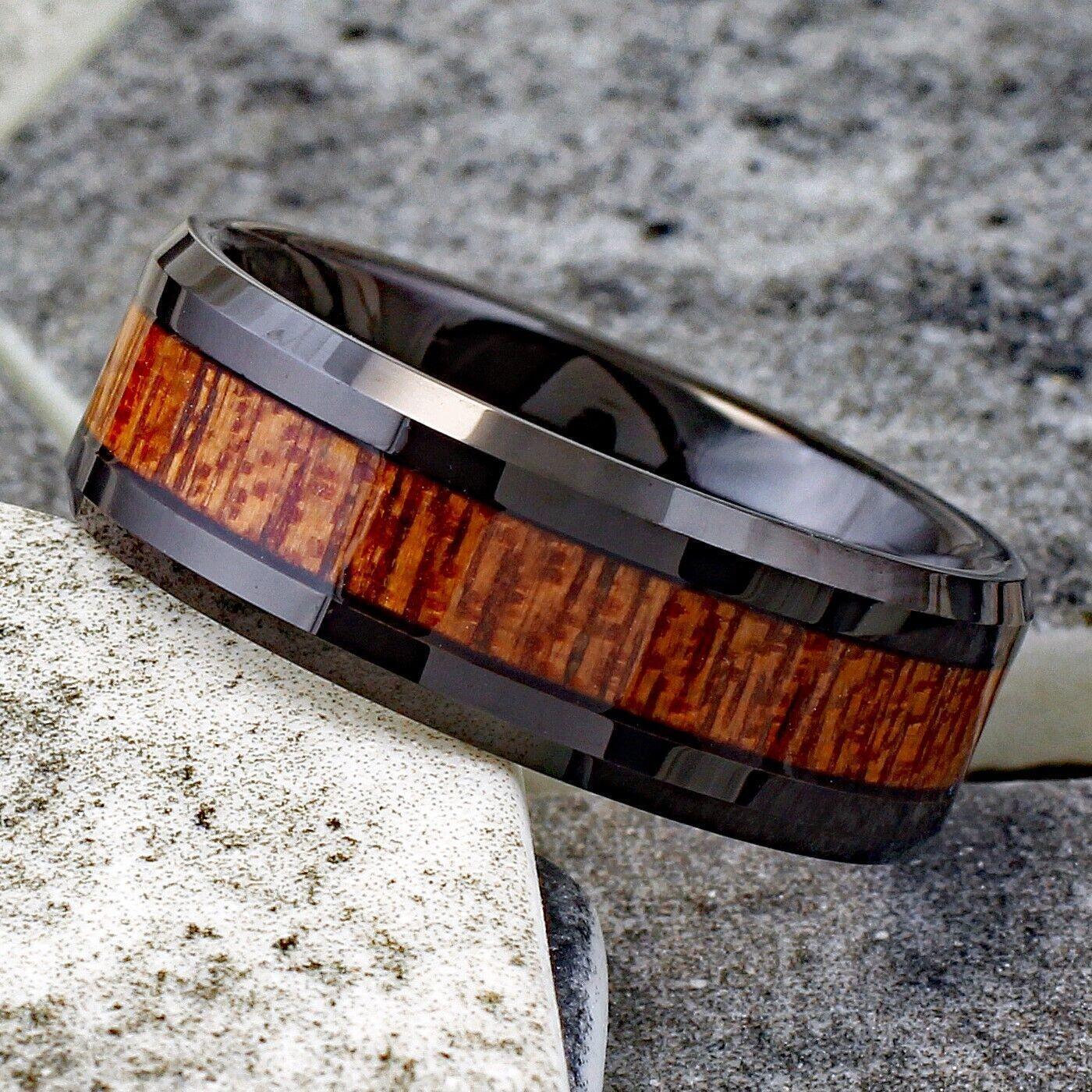 Men's Wedding Band Rings - Black Brown Wood Grain - Wedding Rings for Men and Women - Jewelry Store by Erik Rayo