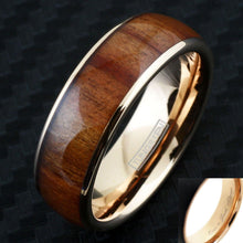 Load image into Gallery viewer, Men&#39;s Wedding Band Rings - Rose Gold &amp; Brown Wood - Wedding Rings for Men &amp; Women
