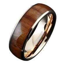 Load image into Gallery viewer, Men&#39;s Wedding Band Rings - Rose Gold &amp; Brown Wood - Wedding Rings for Men &amp; Women
