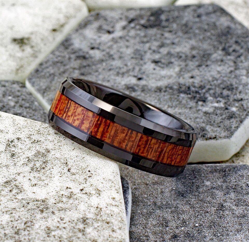 Men's Wedding Band Rings - Black Brown Wood Grain - Wedding Rings for Men and Women - Jewelry Store by Erik Rayo