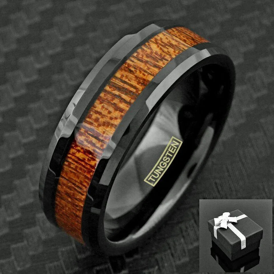 Men's Wedding Band Rings - Black Brown Wood Grain - Wedding Rings for Men and Women - Jewelry Store by Erik Rayo