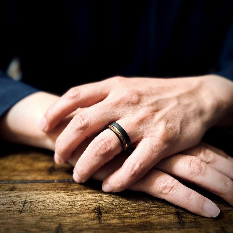 Men's Wedding Band Rings - Black Whiskey Barrel Design - Wedding Rings for Men and Women - Jewelry Store by Erik Rayo