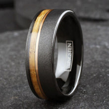 Load image into Gallery viewer, Men&#39;s Wedding Band Rings - Black Whiskey Barrel Design - Wedding Rings for Men and Women
