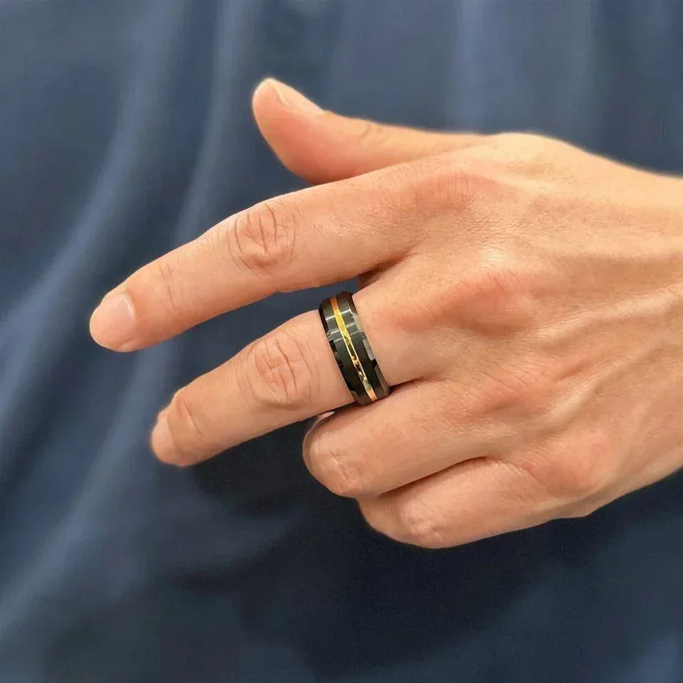Tungsten Carbide Wedding Bands for Men & Women – 6mm Black & Yellow Gold Ring Design - Jewelry Store by Erik Rayo