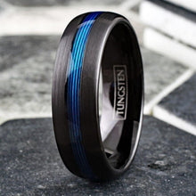 Load image into Gallery viewer, 7mm Black Blue Fishing Line Men&#39;s Wedding Band Ring - Wedding Rings for Men and Women
