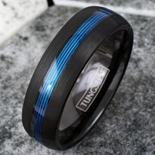 Load image into Gallery viewer, 7mm Black Blue Fishing Line Men&#39;s Wedding Band Ring - Wedding Rings for Men and Women
