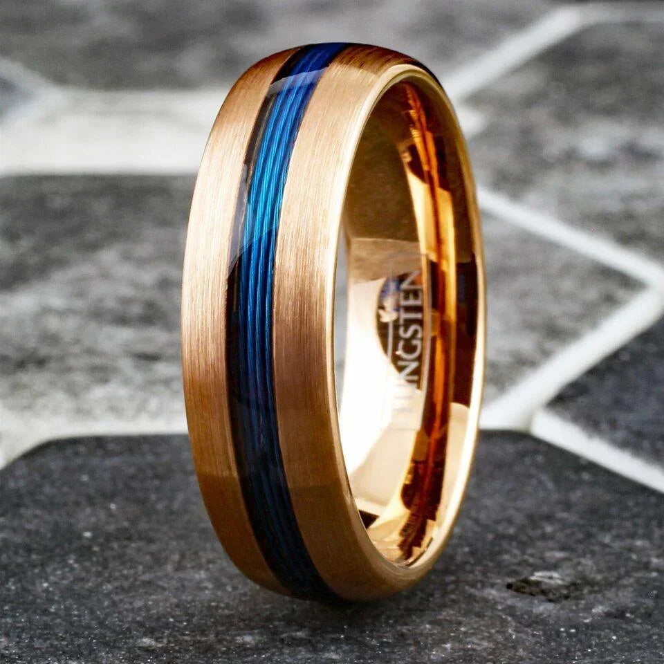 Men's Wedding Band 7mm Rose Blue Fishing Line - Rings for Men and Women - Jewelry Store by Erik Rayo