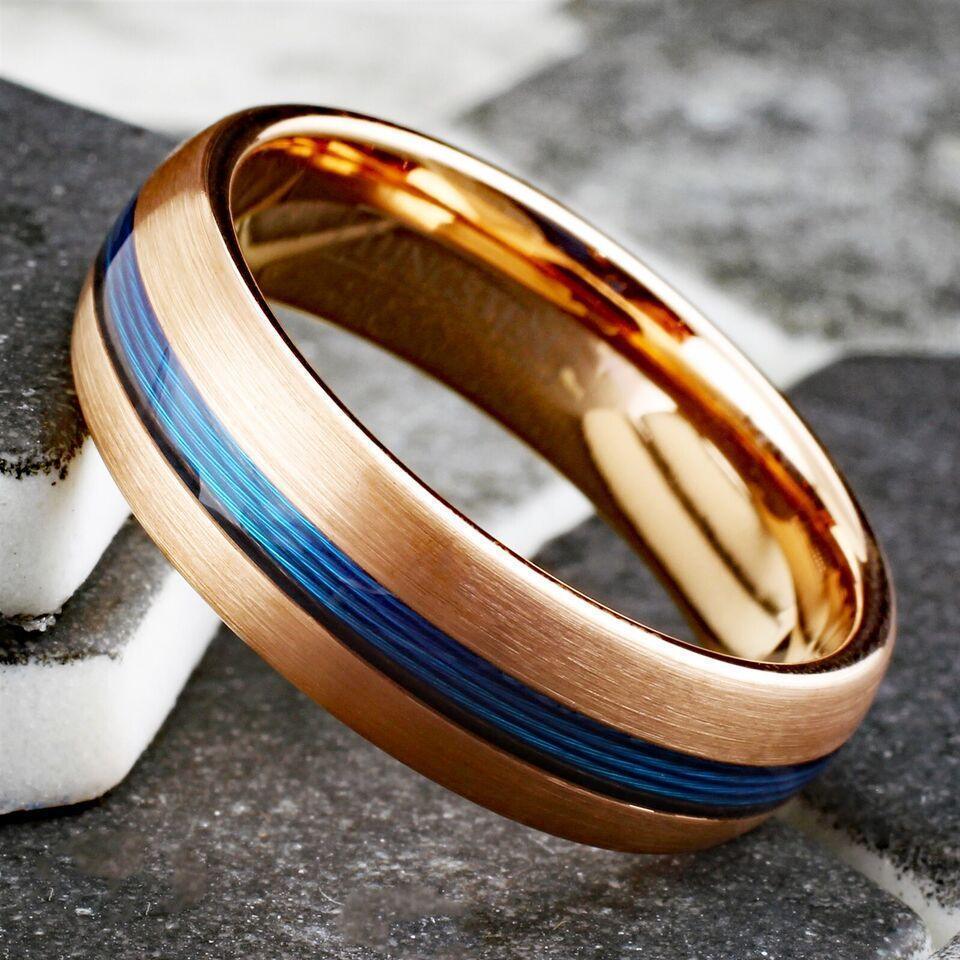 Men's Wedding Band 7mm Rose Blue Fishing Line - Rings for Men and Women - Jewelry Store by Erik Rayo