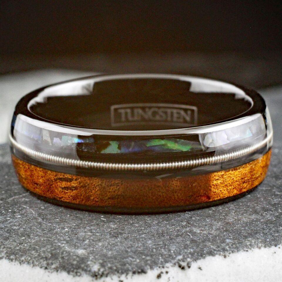 Men's Wedding Band Ring - Black Koa Wood Abalone Guitar String - Wedding Rings for Men and Women - Jewelry Store by Erik Rayo