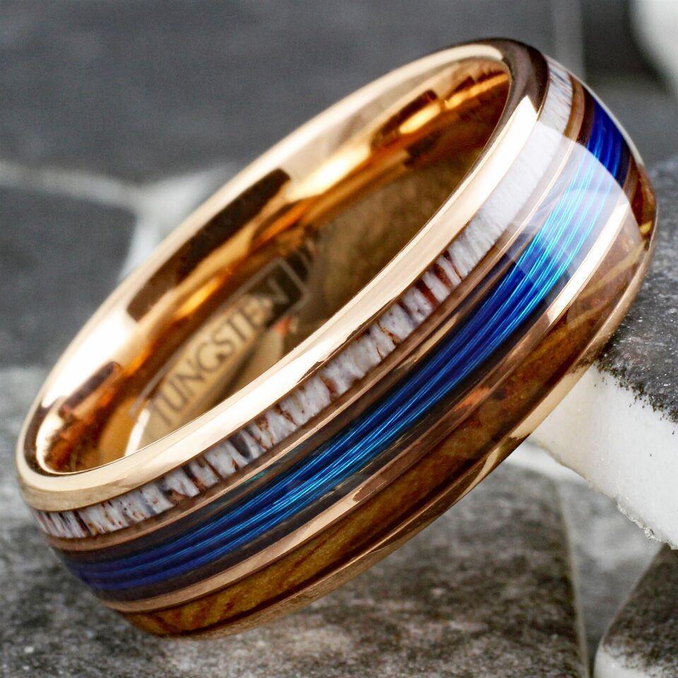 Men's Wedding Band Ring - Rose Fishing Line, Whiskey Barrel, Antler Design - Wedding Rings for Men and Women - Jewelry Store by Erik Rayo