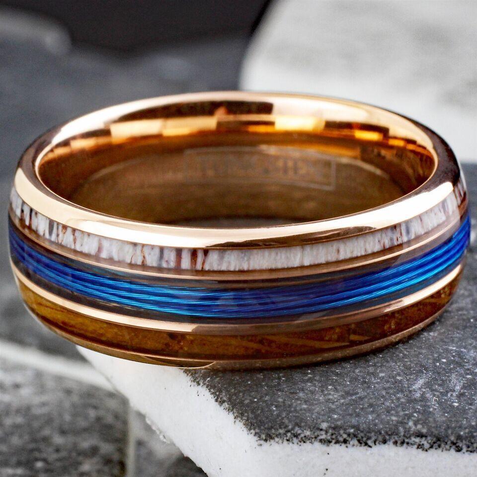 Men's Wedding Band Ring - Rose Fishing Line, Whiskey Barrel, Antler Design - Wedding Rings for Men and Women - Jewelry Store by Erik Rayo