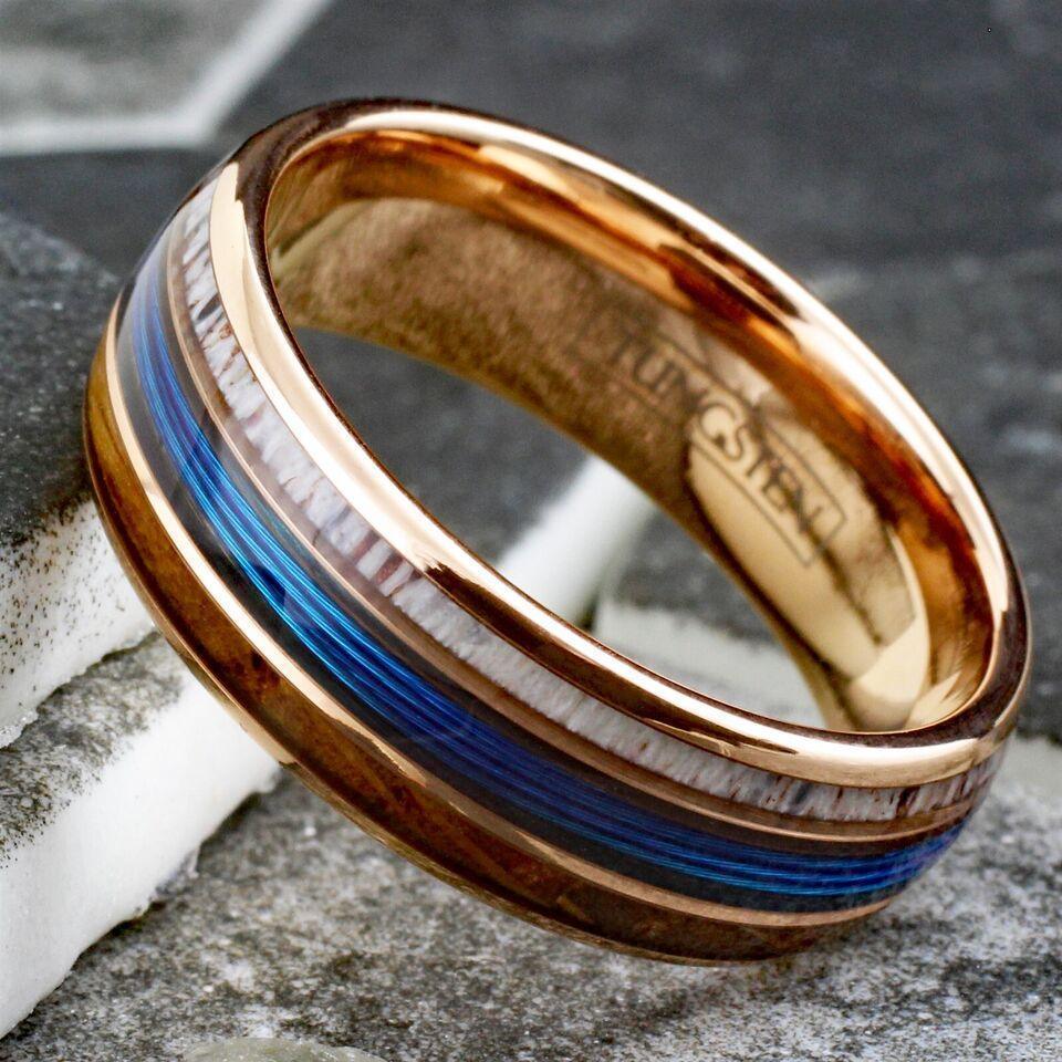 Men's Wedding Band Ring - Rose Fishing Line, Whiskey Barrel, Antler Design - Wedding Rings for Men and Women - Jewelry Store by Erik Rayo