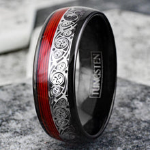 Load image into Gallery viewer, Men&#39;s Black Wedding Band with Clockwork Gears and Red Wire - Unique Rings for Men and Women
