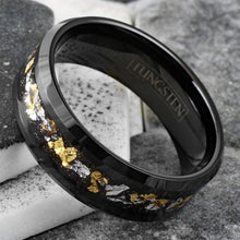 Load image into Gallery viewer, Mens Wedding Band Rings for Men and Women Black 24K Gold and White Gold Foil
