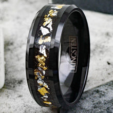 Load image into Gallery viewer, Mens Wedding Band Rings for Men and Women Black 24K Gold and White Gold Foil
