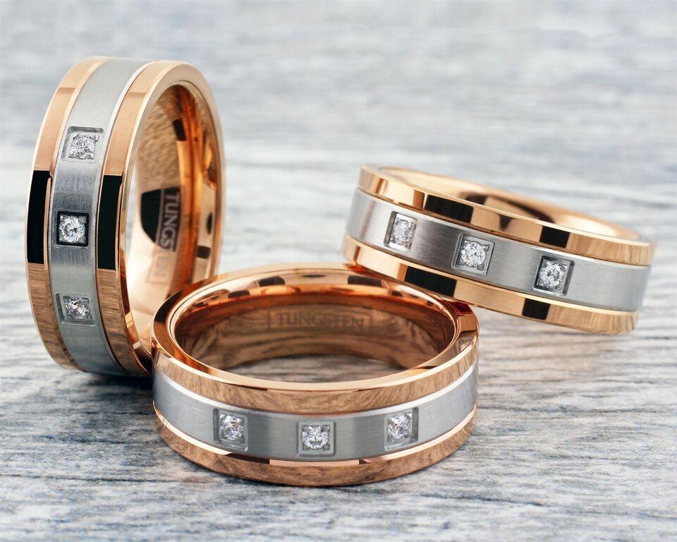 Men's Wedding Band Ring - Rose Gold & Silver with Center Stripe, 0.15 Carat CZ - Perfect for Weddings & Anniversaries - Jewelry Store by Erik Rayo