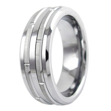 Load image into Gallery viewer, Men&#39;s Wedding Band Rings - Silver Grooved Brushed Stripes - Wedding Rings for Men and Women
