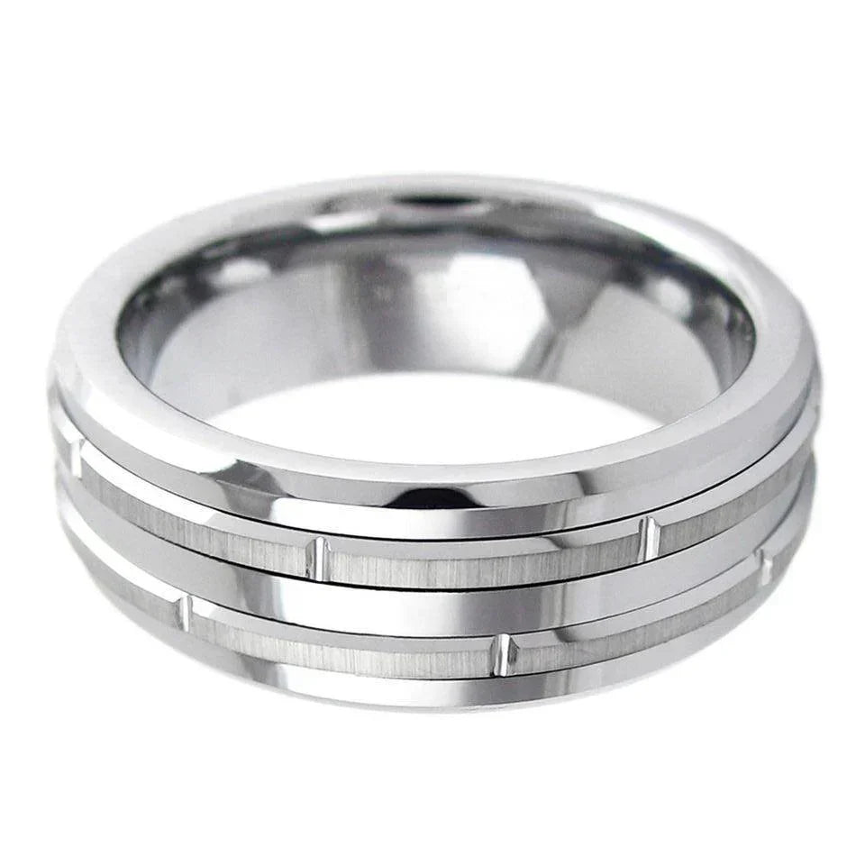 Men's Wedding Band Rings - Silver Grooved Brushed Stripes - Wedding Rings for Men and Women - Jewelry Store by Erik Rayo