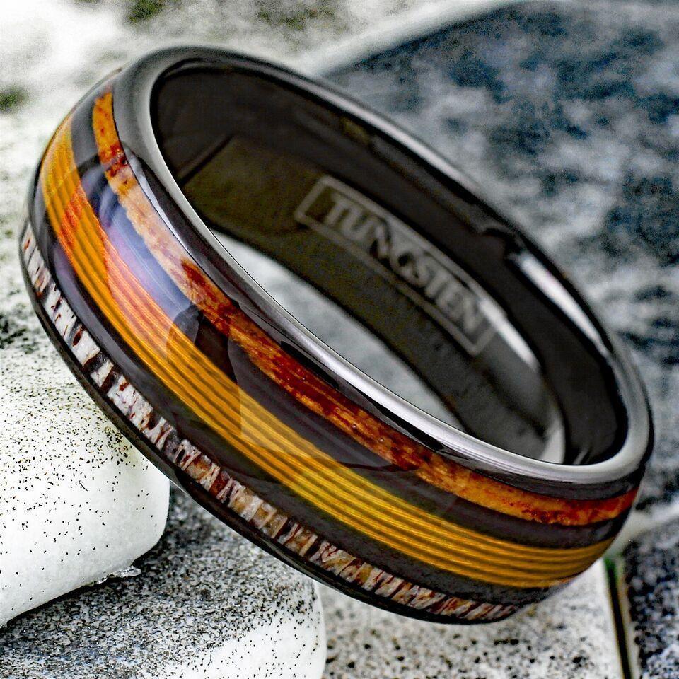 Men's Wedding Band Rings - Gold Fishing Line Whiskey Barrel Deer Antler - Wedding Rings for Men and Women - Jewelry Store by Erik Rayo