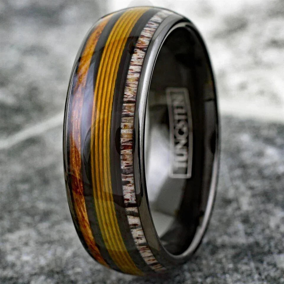 Men's Wedding Band Rings - Gold Fishing Line Whiskey Barrel Deer Antler - Wedding Rings for Men and Women - Jewelry Store by Erik Rayo