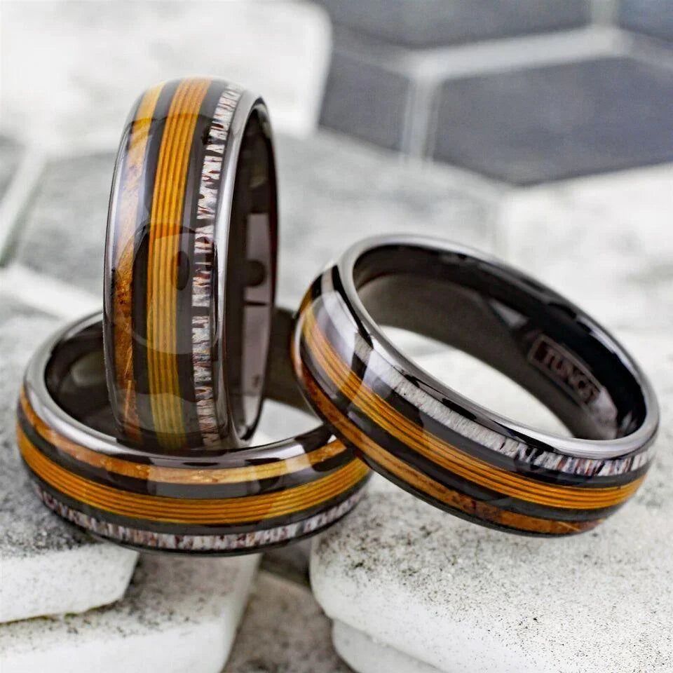 Men's Wedding Band Rings - Gold Fishing Line Whiskey Barrel Deer Antler - Wedding Rings for Men and Women - Jewelry Store by Erik Rayo