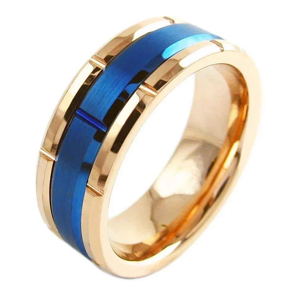 Men's Wedding Band Rings - Rose Gold Plated Brushed Blue - Wedding Rings for Men and Women - Jewelry Store by Erik Rayo