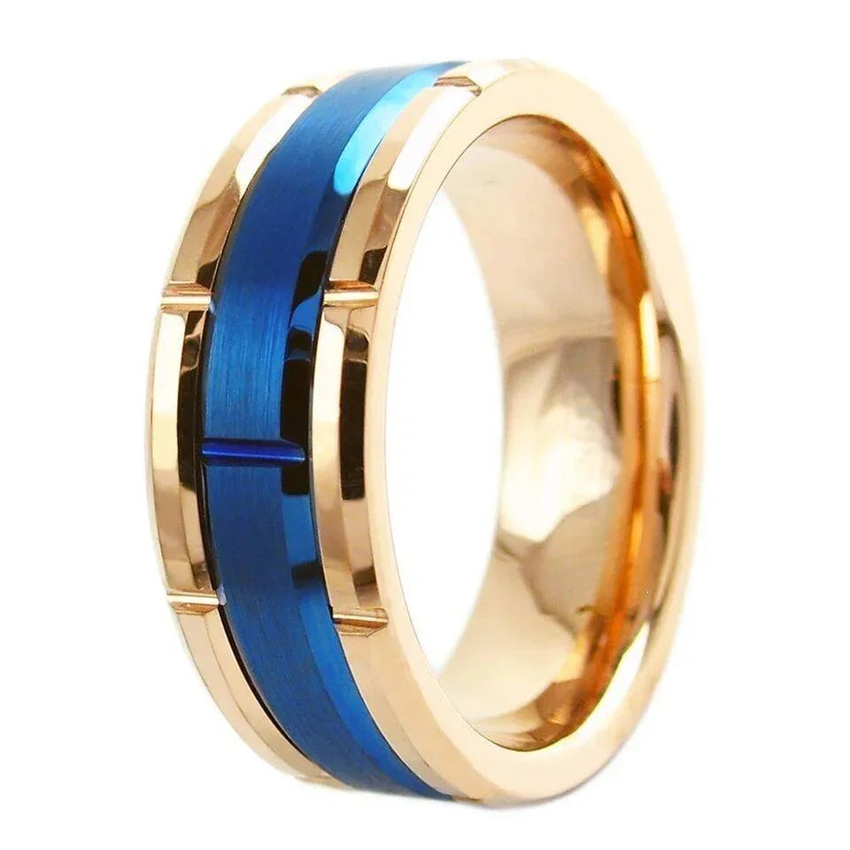 Men's Wedding Band Rings - Rose Gold Plated Brushed Blue - Wedding Rings for Men and Women - Jewelry Store by Erik Rayo