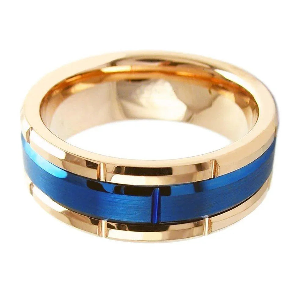 Men's Wedding Band Rings - Rose Gold Plated Brushed Blue - Wedding Rings for Men and Women - Jewelry Store by Erik Rayo
