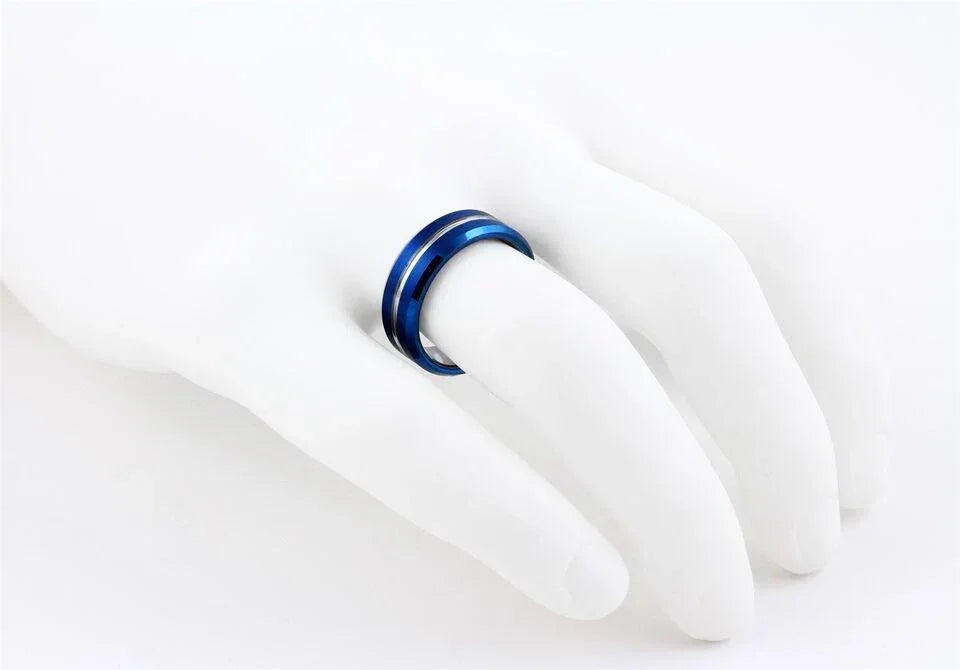 Tungsten Carbide Wedding Bands for Women & Men – 6mm Blue & Silver Rings Design for Her - Jewelry Store by Erik Rayo