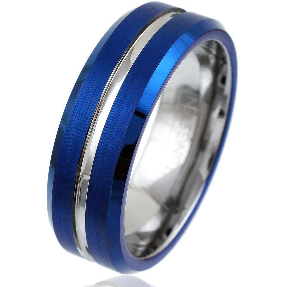 Tungsten Carbide Wedding Bands for Women & Men – 6mm Blue & Silver Rings Design for Her - Jewelry Store by Erik Rayo
