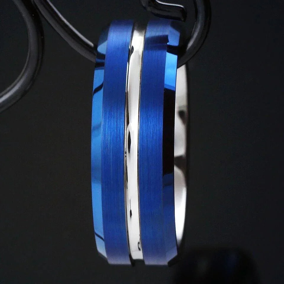 Men's Blue and Silver Wedding Band Ring - Men's and Women's Wedding Rings - Jewelry Store by Erik Rayo