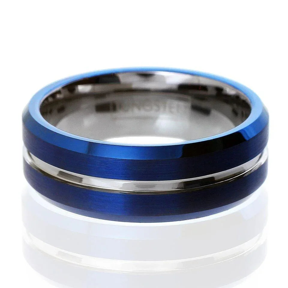 Tungsten Carbide Wedding Bands for Women & Men – 6mm Blue & Silver Rings Design for Her - Jewelry Store by Erik Rayo