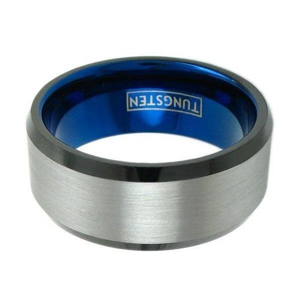 Men's Wedding Band Ring 10mm Silver Brushed Center Blue Inner - Wedding Rings for Men and Women - Jewelry Store by Erik Rayo