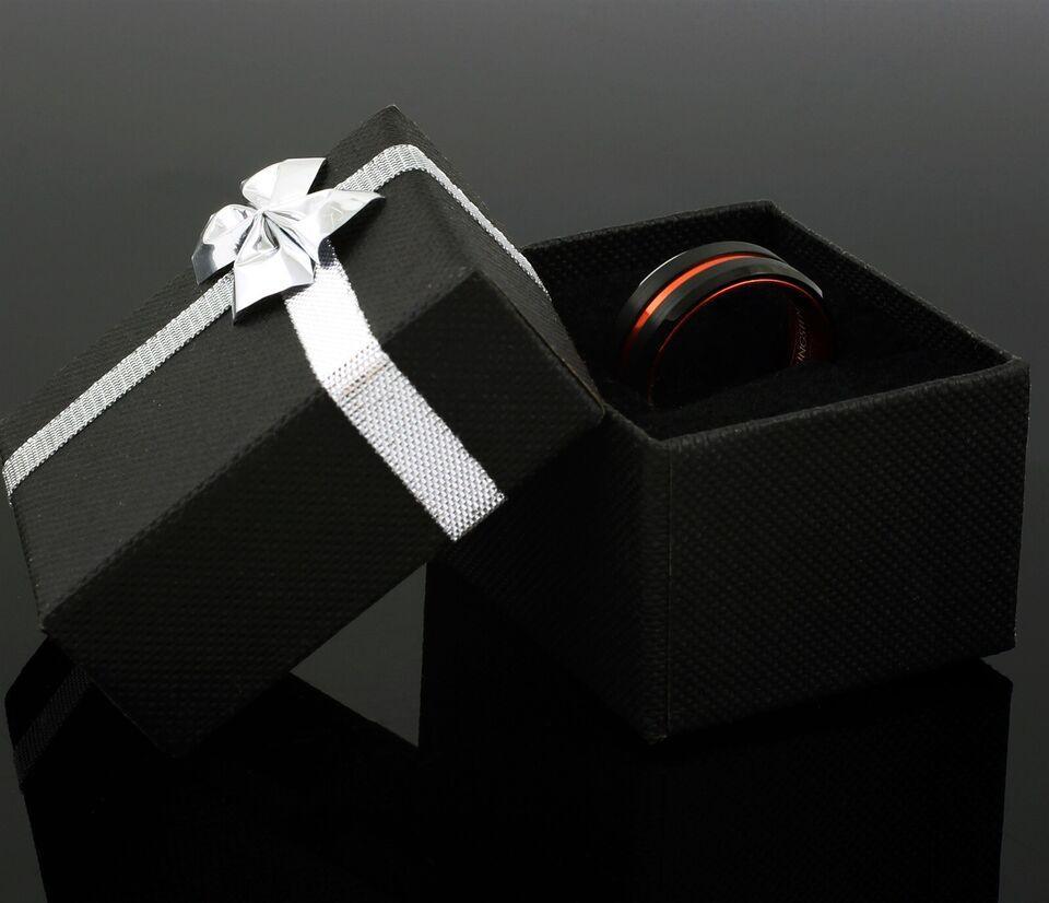 Mens Wedding Band Rings for Men | Wedding Rings for Women | Mens Black Thin Orange Line Rings