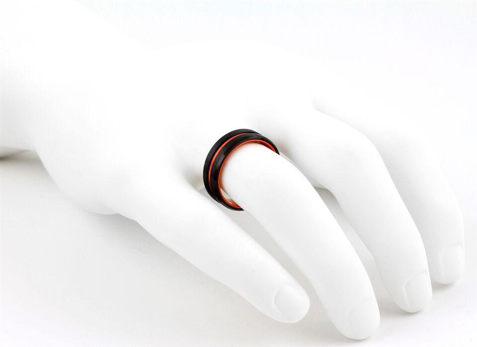 Mens Wedding Band Rings for Men | Wedding Rings for Women | Mens Black Thin Orange Line Rings