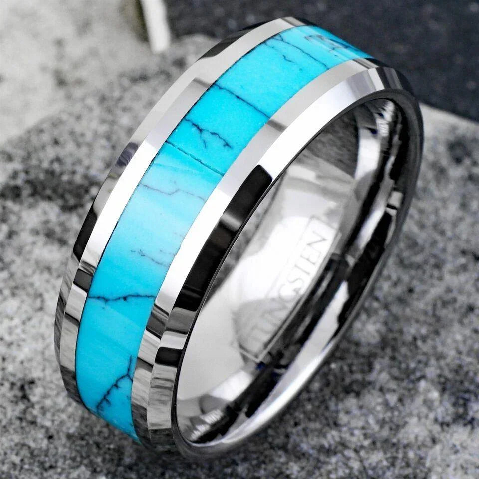 Men's Wedding Band Rings - Turquoise Center - Wedding Rings for Men and Women - Jewelry Store by Erik Rayo