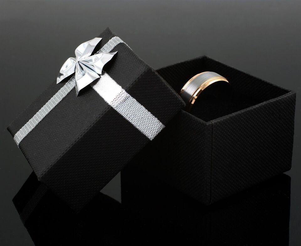 6mm Silver Tungsten Carbide Wedding Band Ring for Men & Women – Rose Gold Plated Brushed Center Design - Jewelry Store by Erik Rayo