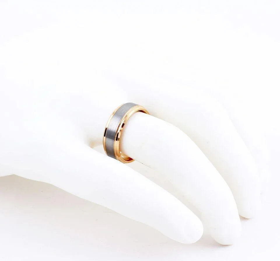 Men's Wedding Band Rings - Silver Rose Gold Plated Brushed Center - Wedding Rings for Men and Women - Jewelry Store by Erik Rayo